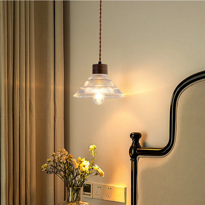 Walnut Wood and Glass Bedroom Pendant