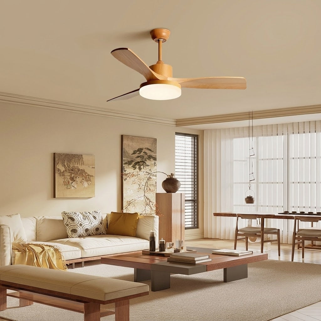 Natural Wood Finish LED Ceiling Fan