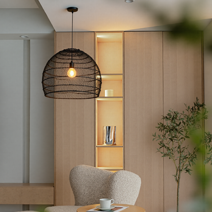 Hand-Woven Rattan Dome Pendant