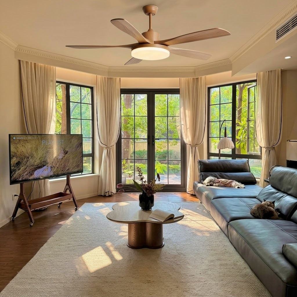 Natural Wood Finish LED Ceiling Fan