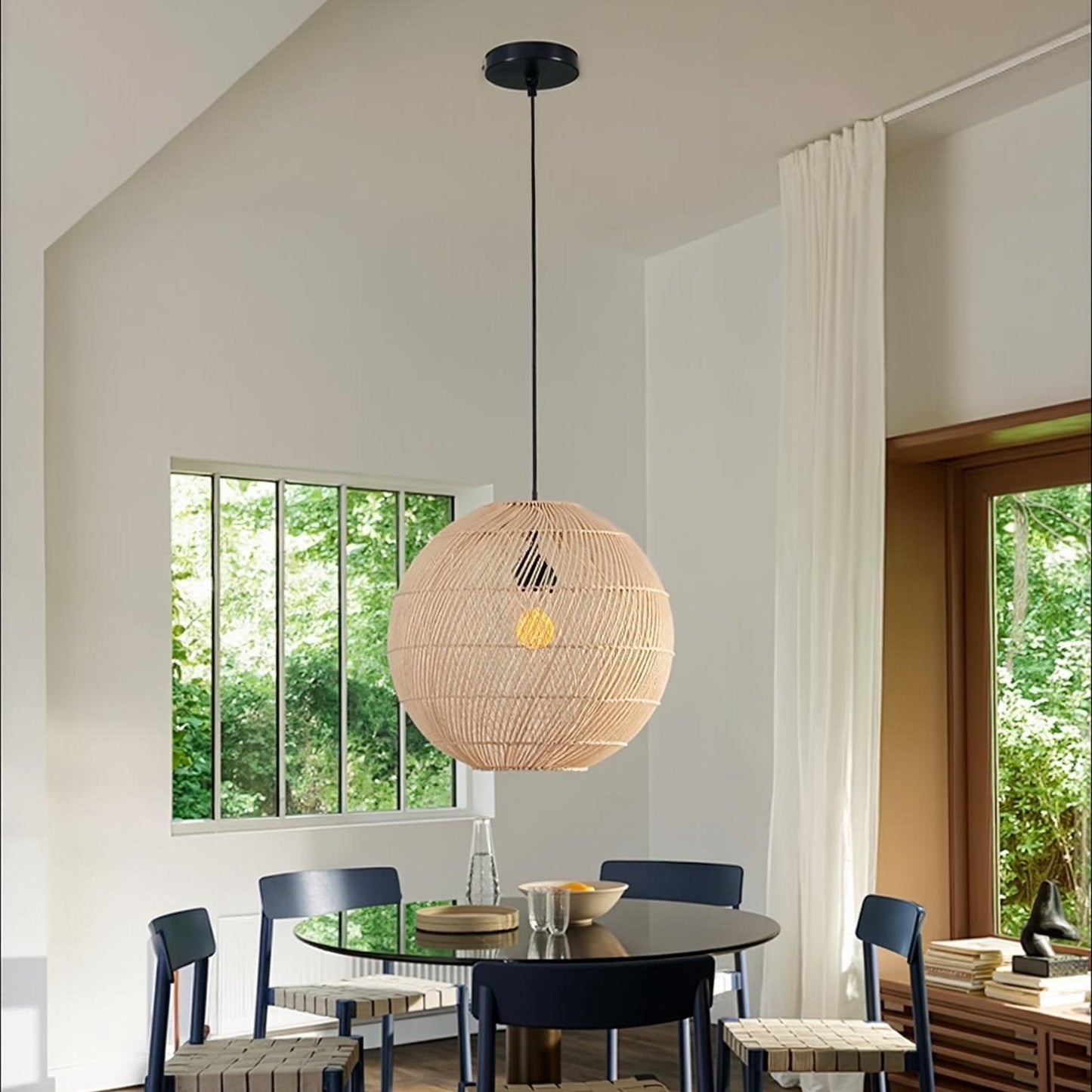 Hand-Woven Rattan Globe Orb Pendant
