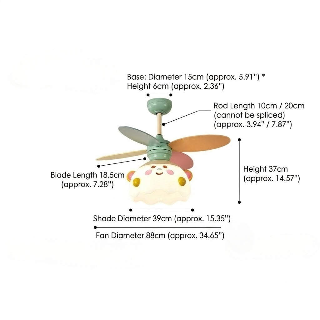 Kids Bear Ceiling Fan with LED Light