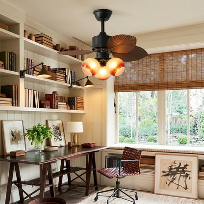 Palm Leaf Ceiling Fan with Amber Glass
