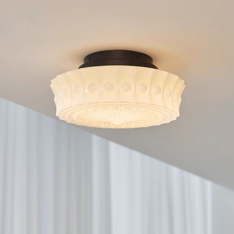 French Vintage Glass Flush Ceiling Light