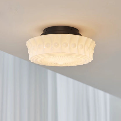 French Vintage Glass Flush Ceiling Light