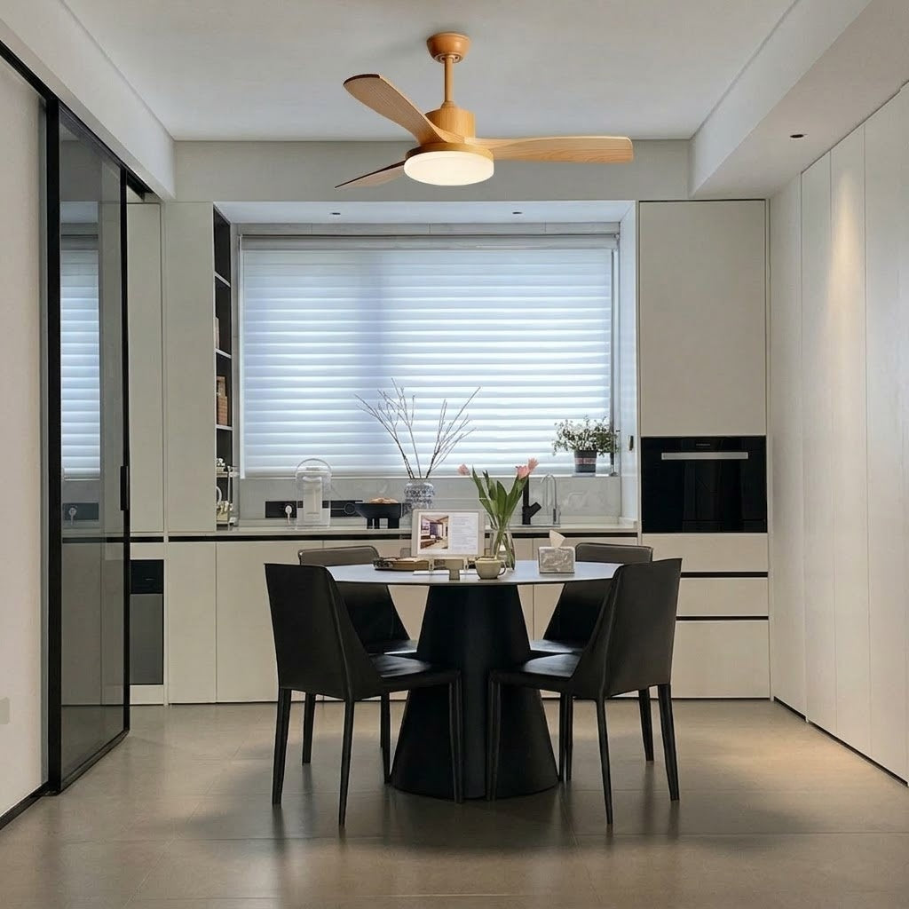 Natural Wood Finish LED Ceiling Fan