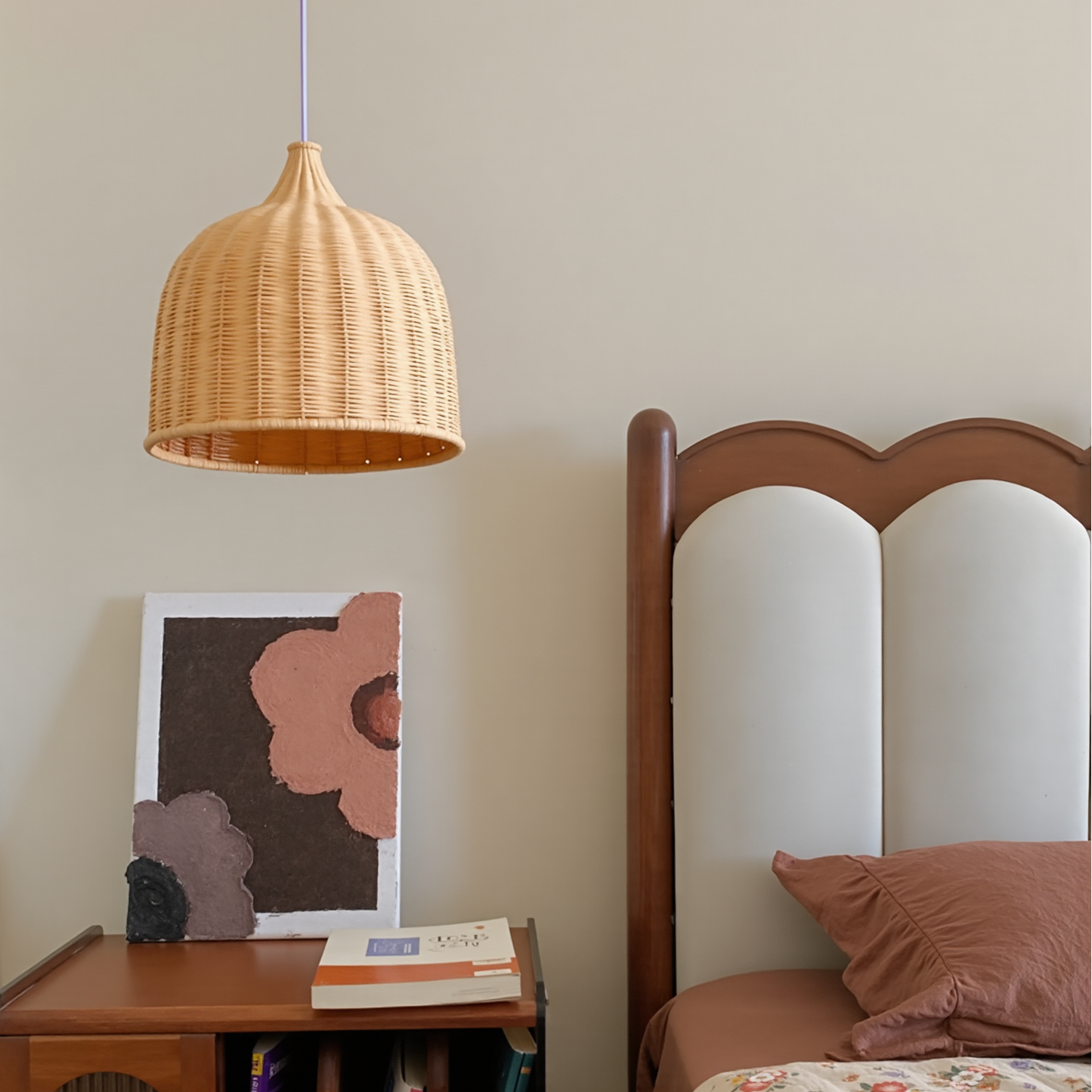 Hand-Woven Rattan Bell Pendant