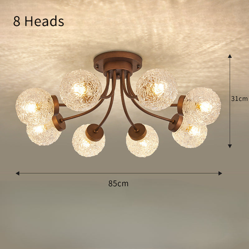 French Vintage Wood and Glass Ceiling Light