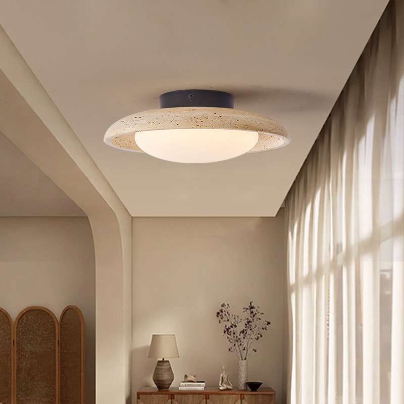 Vintage Yellow Travertine Stone Ceiling Light for Entrance Balcony-[Modern pendant lighting for bedroom and living space]-Demolights UK