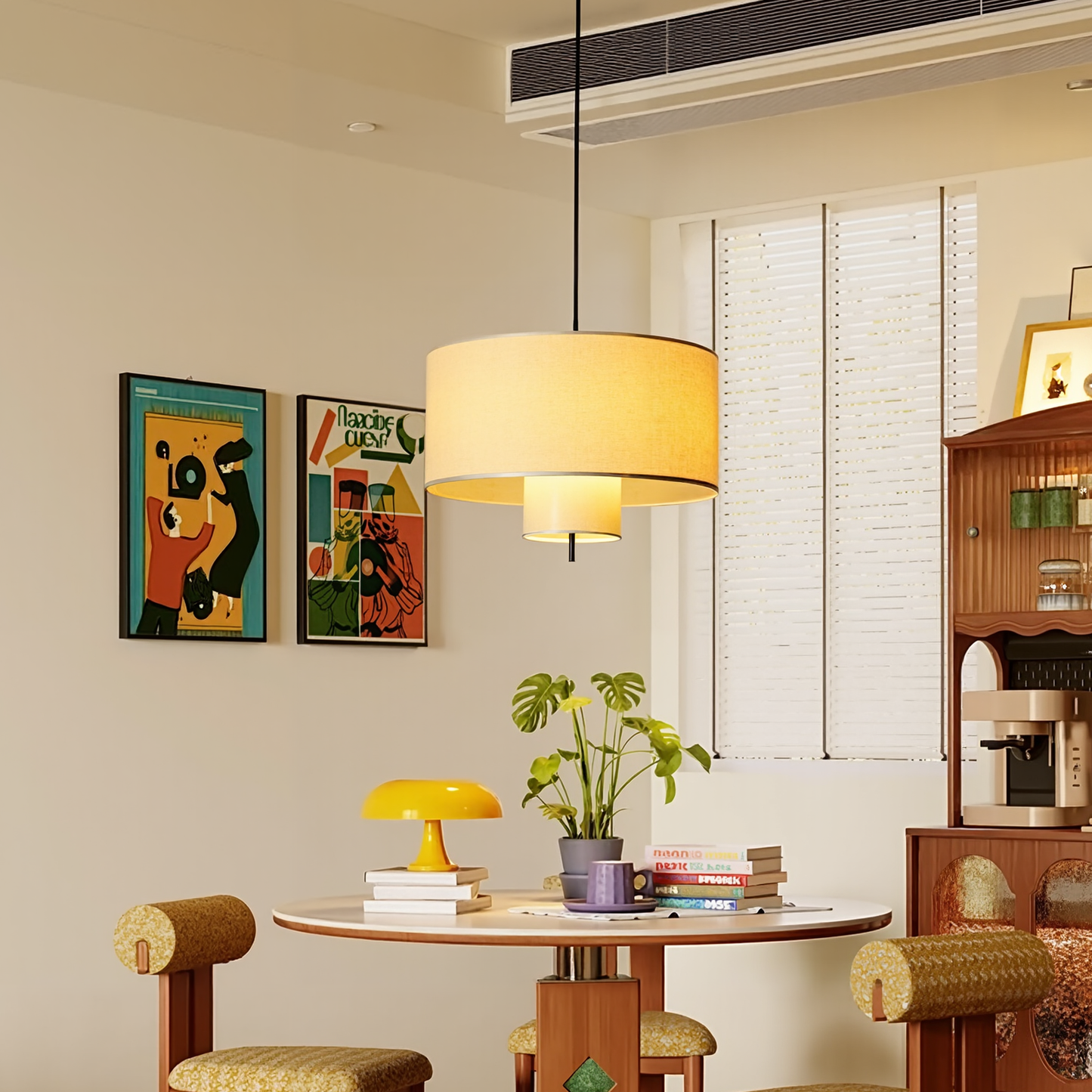 Nested Linen Drum Pendant Light