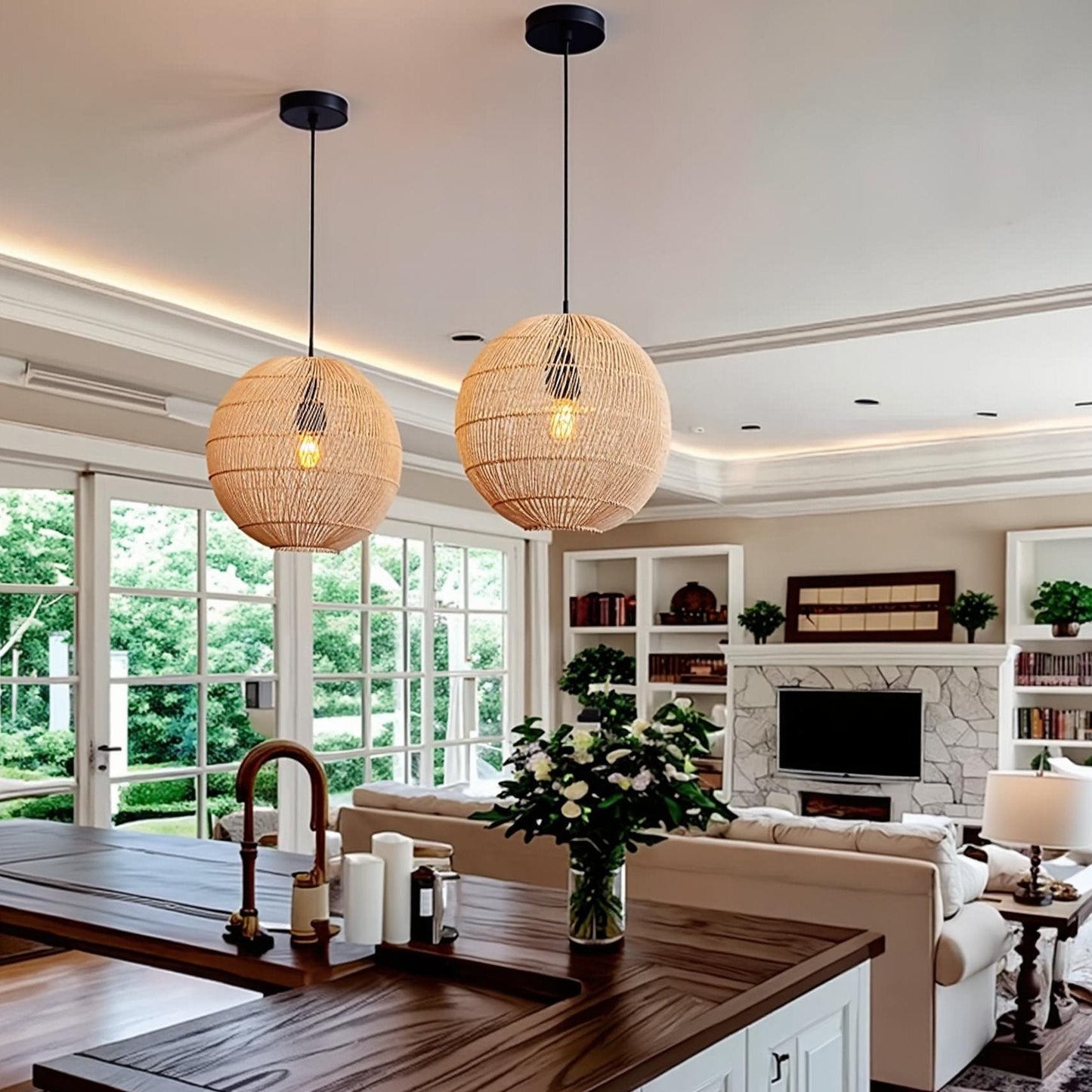 Hand-Woven Rattan Globe Orb Pendant