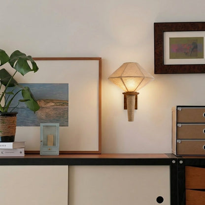 Wood and Fabric Japandi Wall Sconce