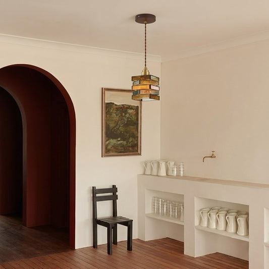 Geometric Stained Glass Pendant