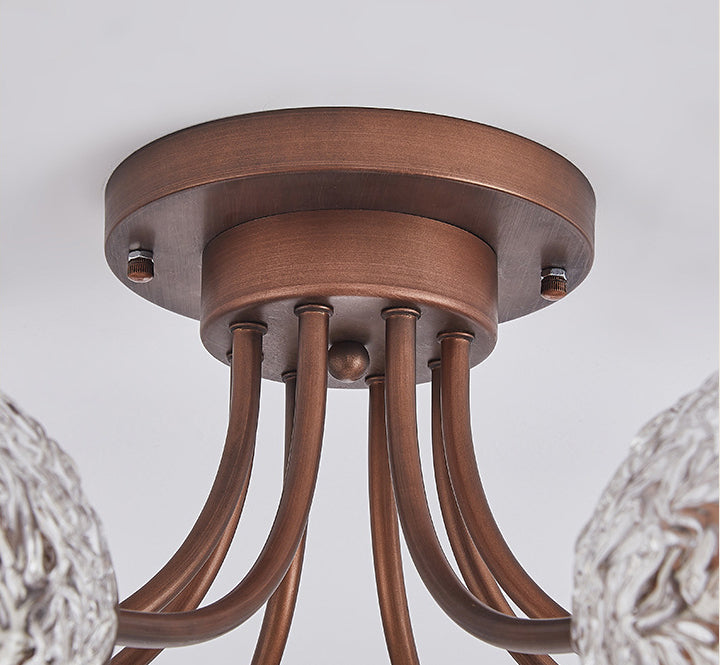 French Vintage Wood and Glass Ceiling Light