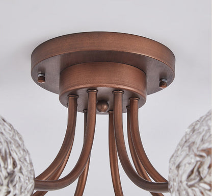 French Vintage Wood and Glass Ceiling Light