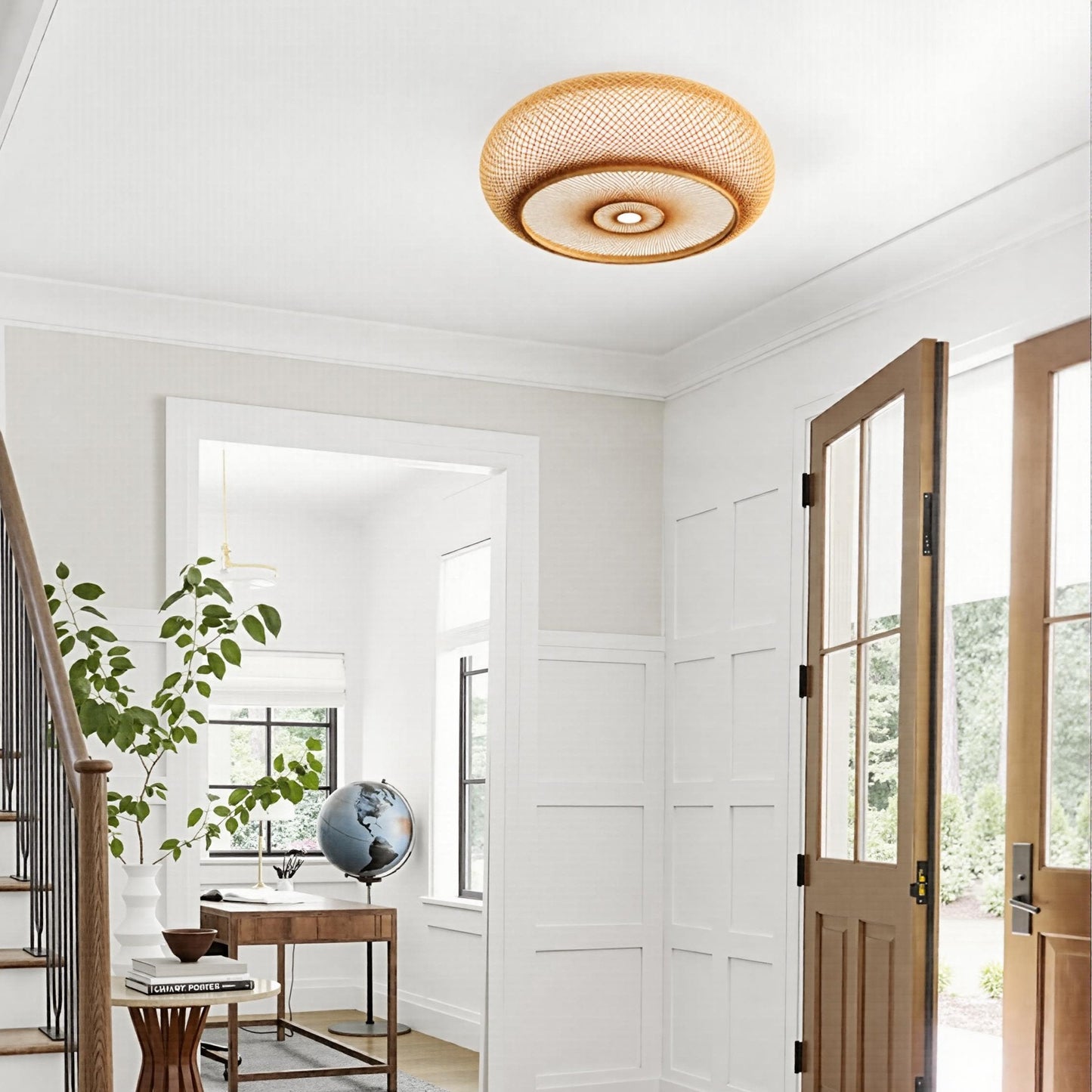 Hand-Woven Bamboo Saucer Flush Mount