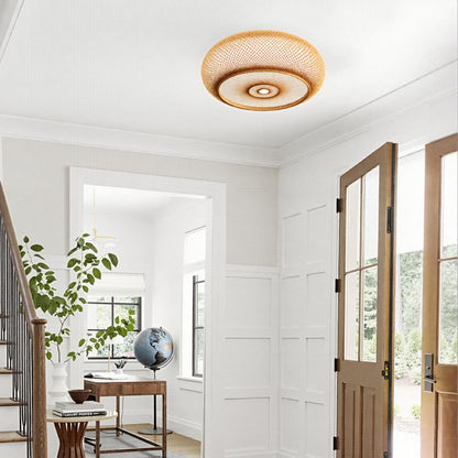 Hand-Woven Bamboo Saucer Flush Mount