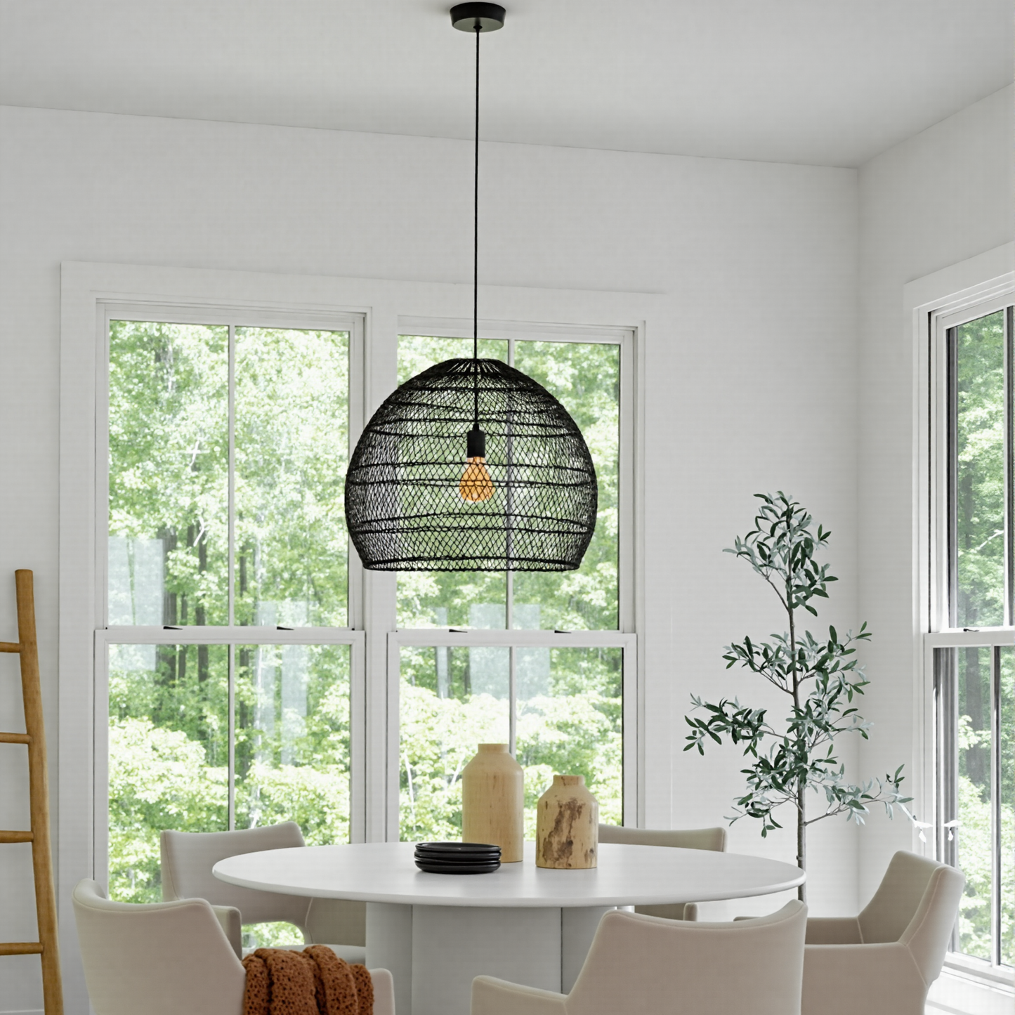Hand-Woven Rattan Dome Pendant