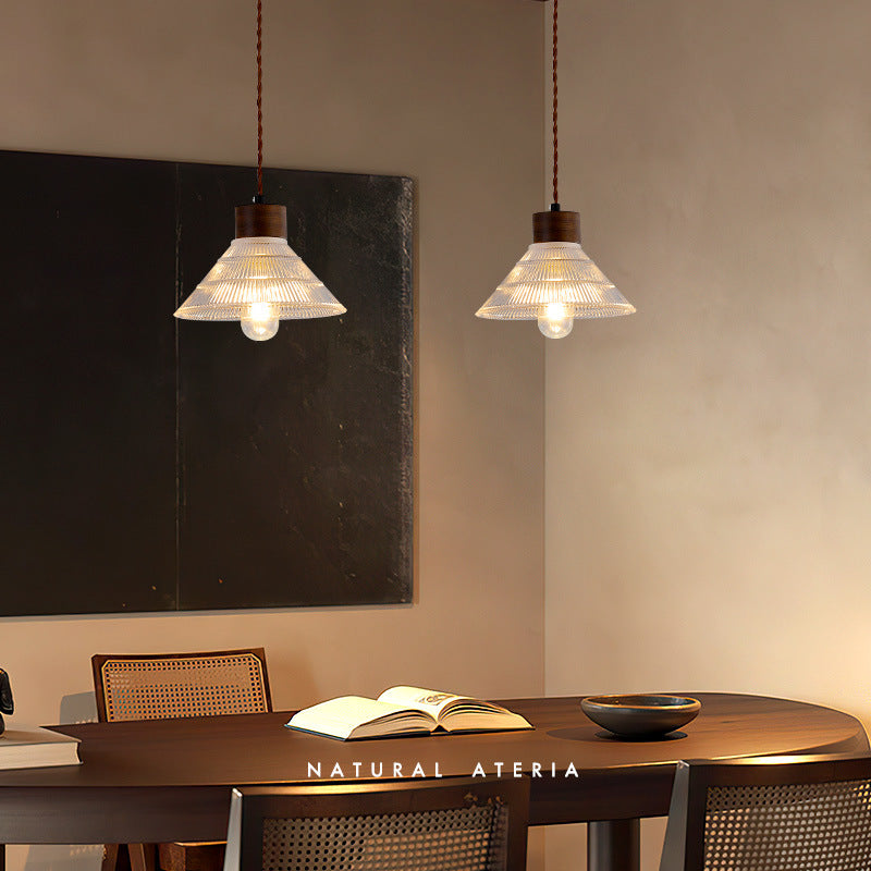 Walnut Wood and Glass Bedroom Pendant