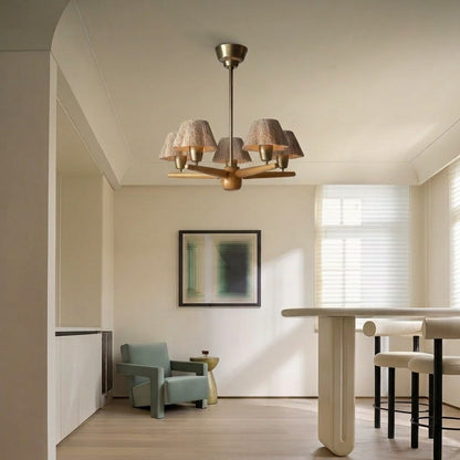 Solid Wood and Brass 5-Light Chandelier
