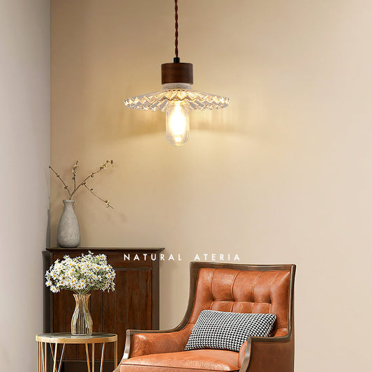 Walnut Wood and Glass Bedroom Pendant