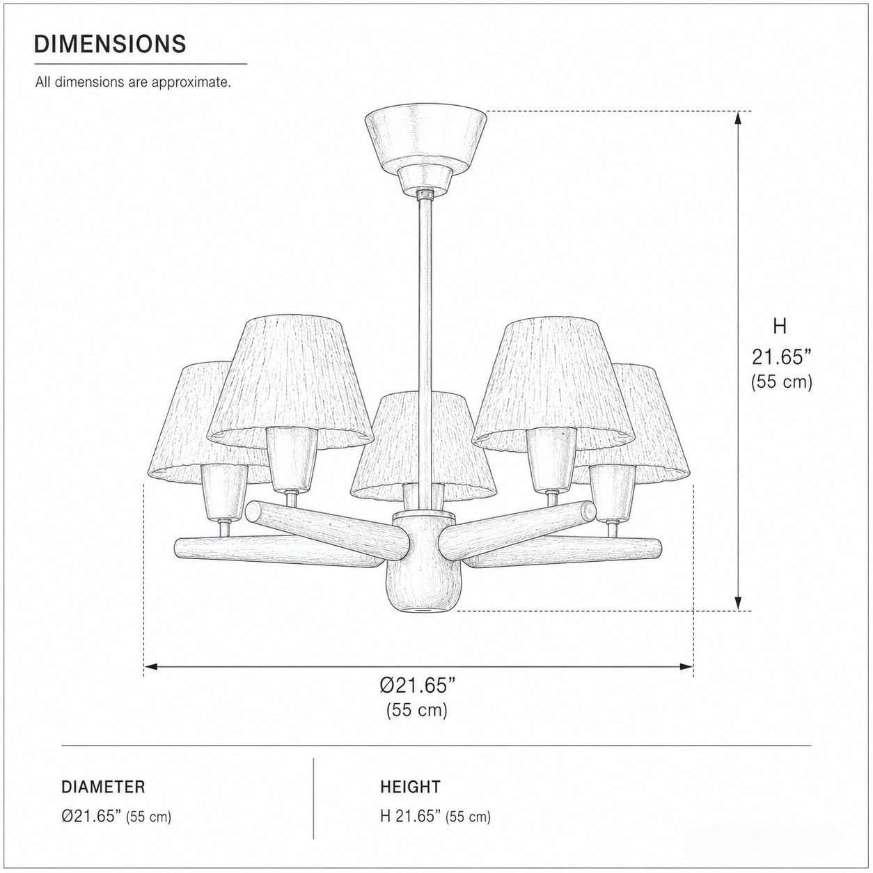 Solid Wood and Brass 5-Light Chandelier