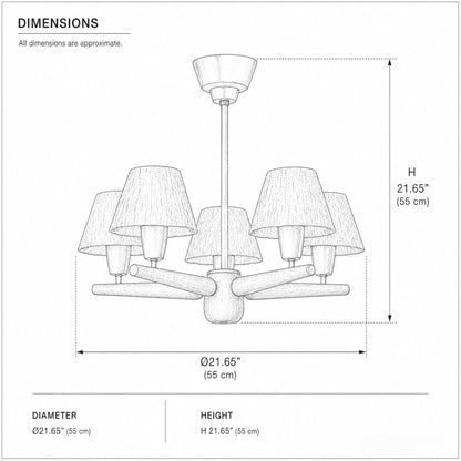 Solid Wood and Brass 5-Light Chandelier