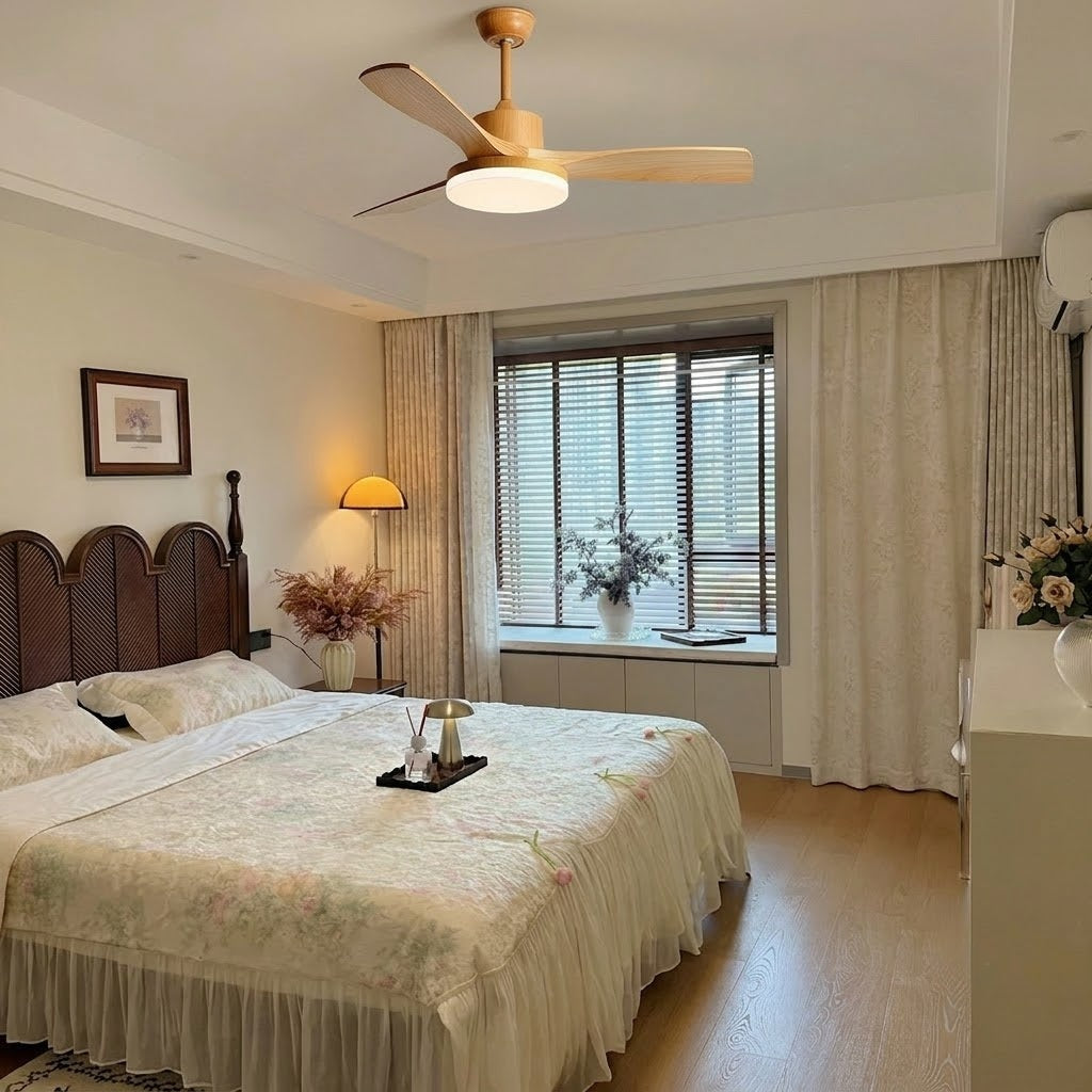 Natural Wood Finish LED Ceiling Fan