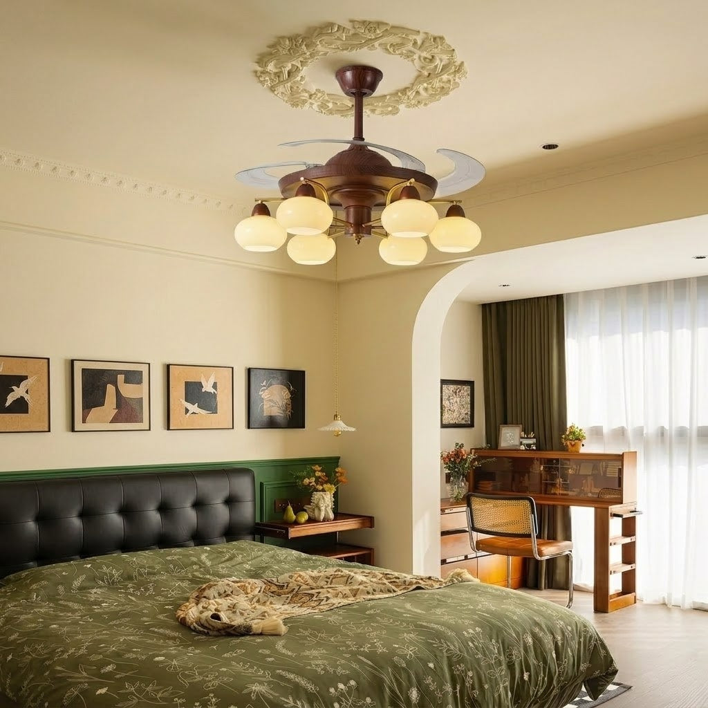 Walnut Retractable Ceiling Fan Light