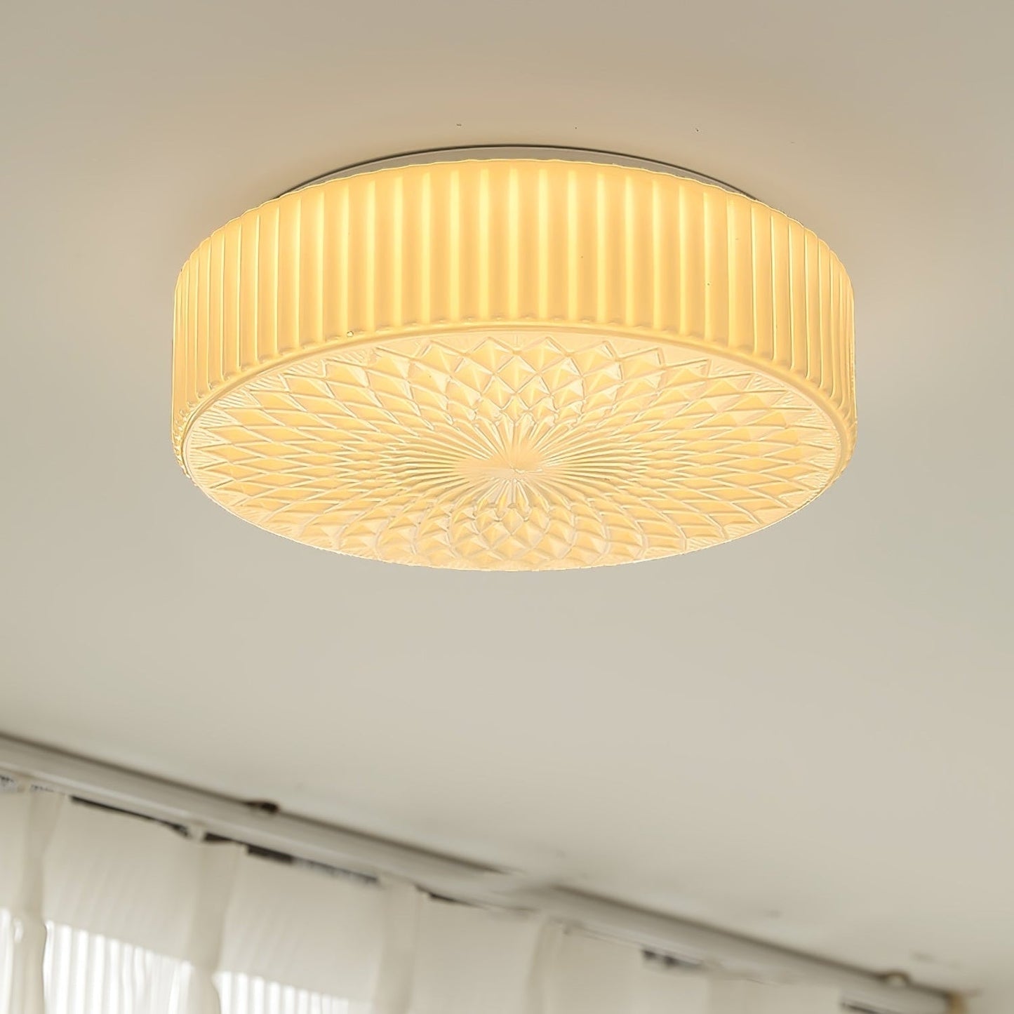 Retro Nostalgia Milky White Art Glass Ceiling Light Living Room-[Modern pendant lighting for bedroom and living space]-Demolights UK