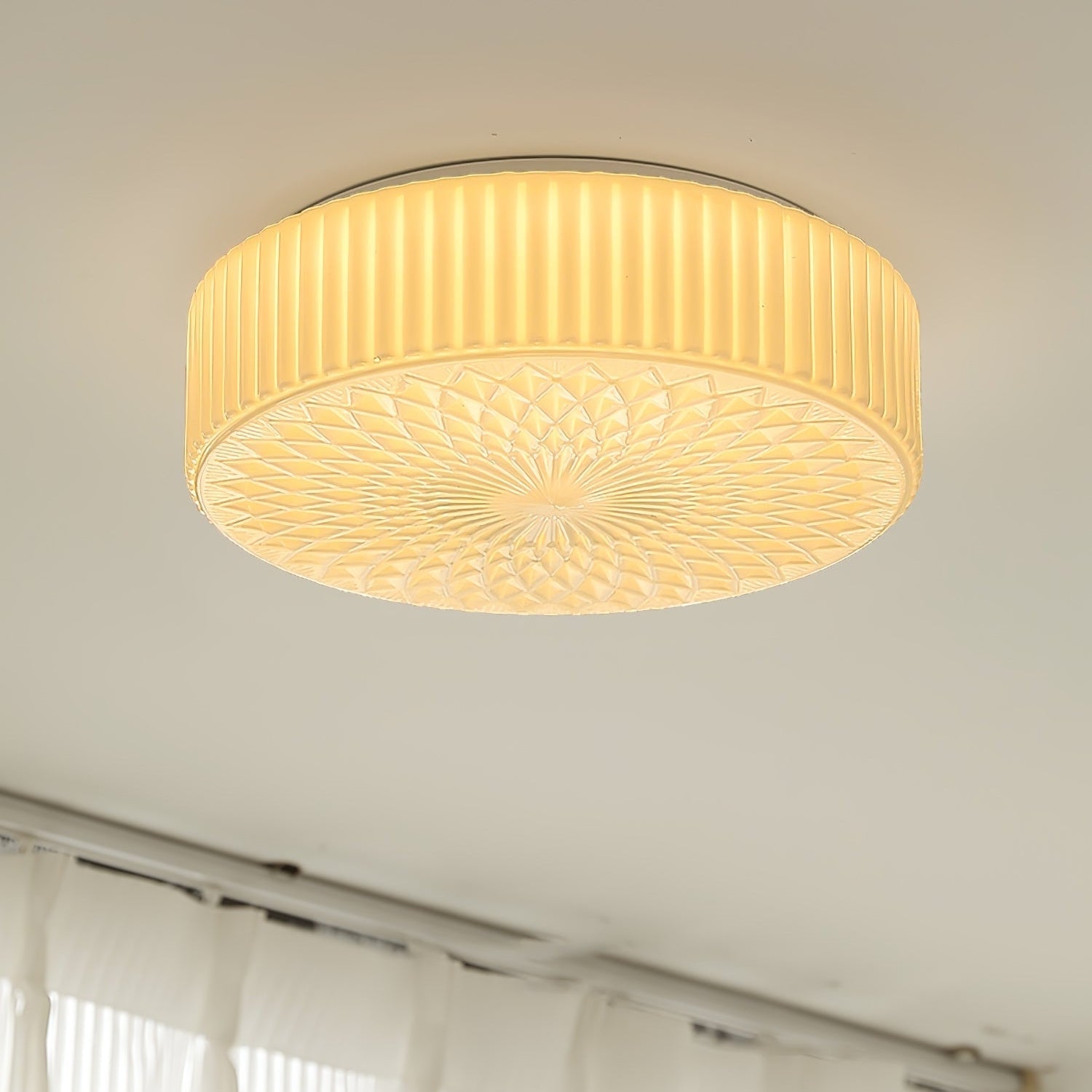 Retro Nostalgia Milky White Art Glass Ceiling Light Living Room-[Modern pendant lighting for bedroom and living space]-Demolights UK