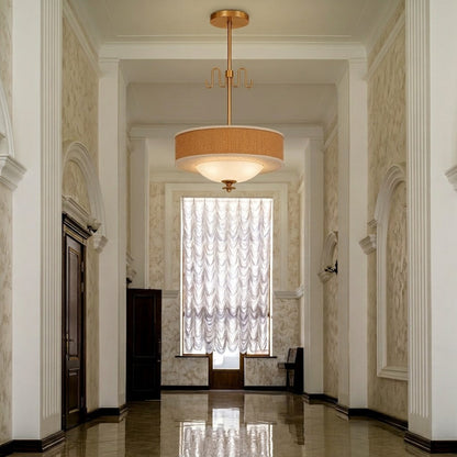 Rattan and Brass Pendant Light