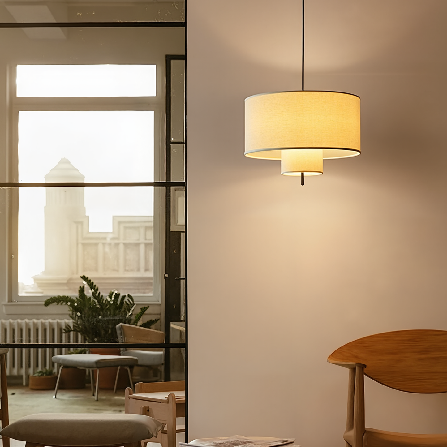 Nested Linen Drum Pendant Light