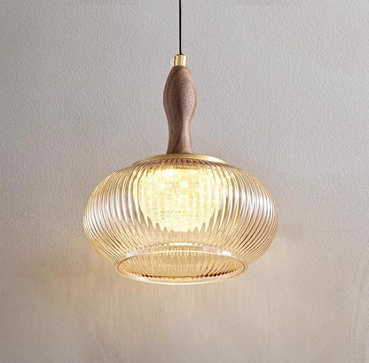 Vintage Glass and Walnut Small Pendant