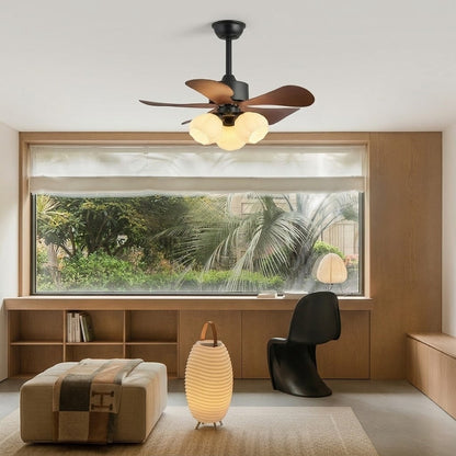 Wood Effect Fan with Flower Glass Shades
