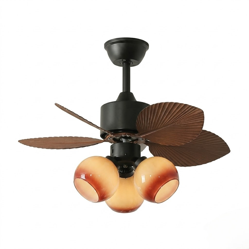 Palm Leaf Ceiling Fan with Amber Glass