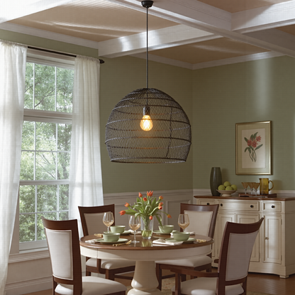 Hand-Woven Rattan Dome Pendant
