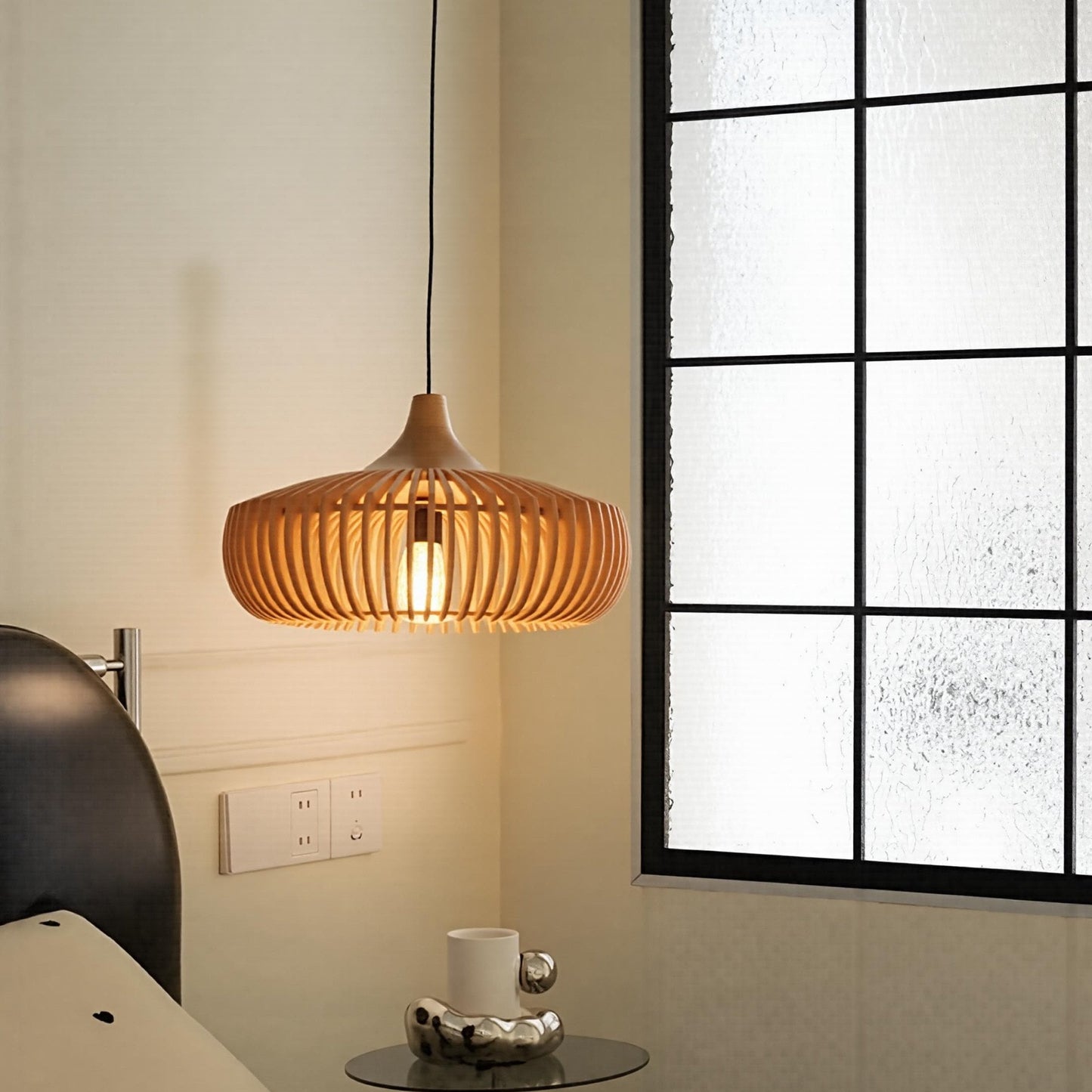 Wood Slat Fin Pendant Light