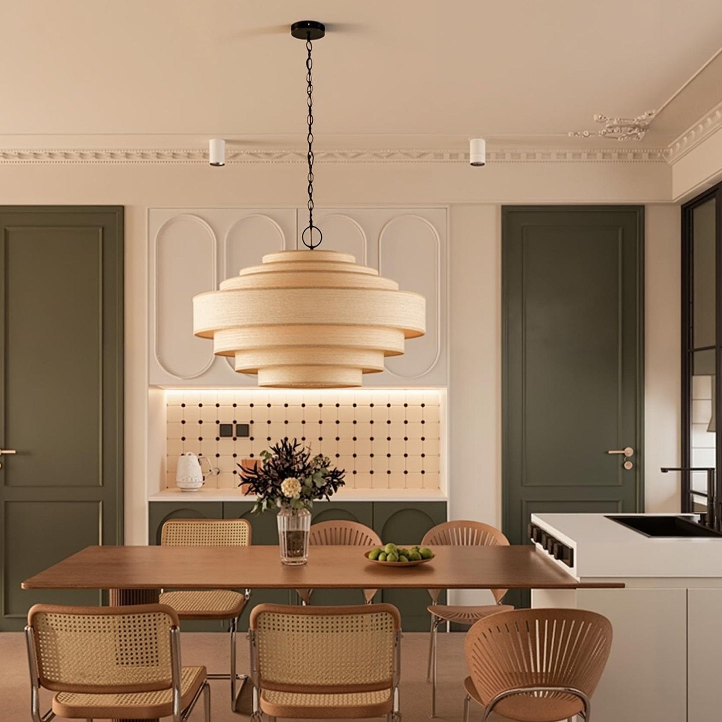Tiered Wood Veneer Pagoda Chandelier