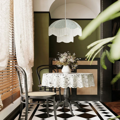Sage Green Floral Fringe Pendant Light