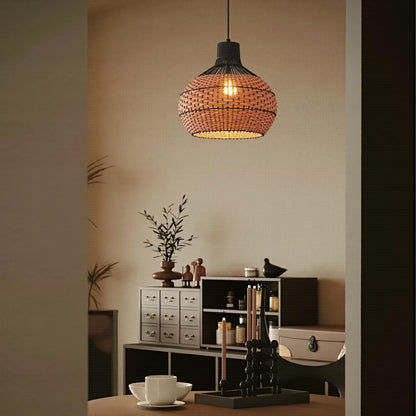 Two-Tone Black and Natural Rattan Bell