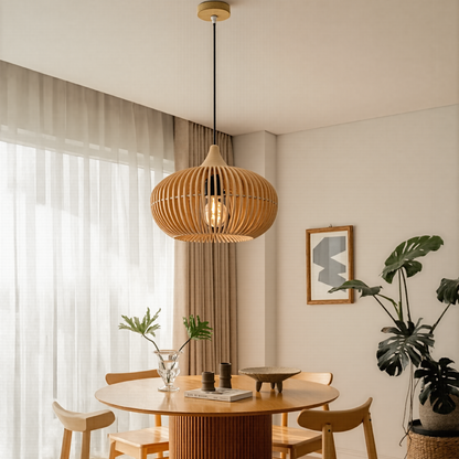 Slatted Wood Pumpkin Pendant Light