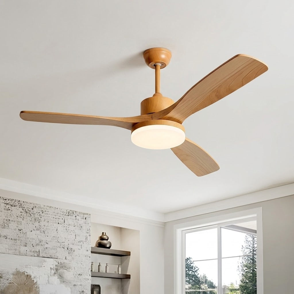 Natural Wood Finish LED Ceiling Fan
