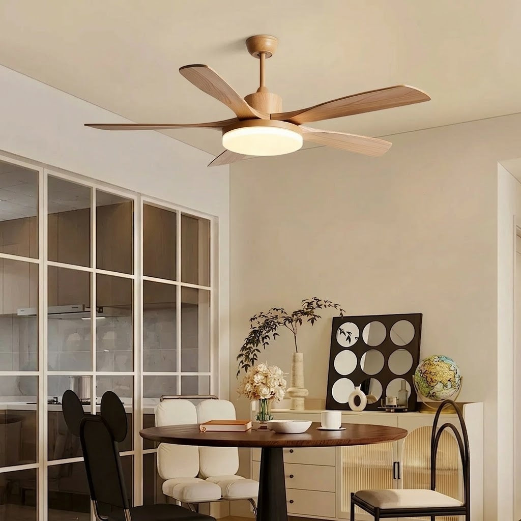 Natural Wood Finish LED Ceiling Fan