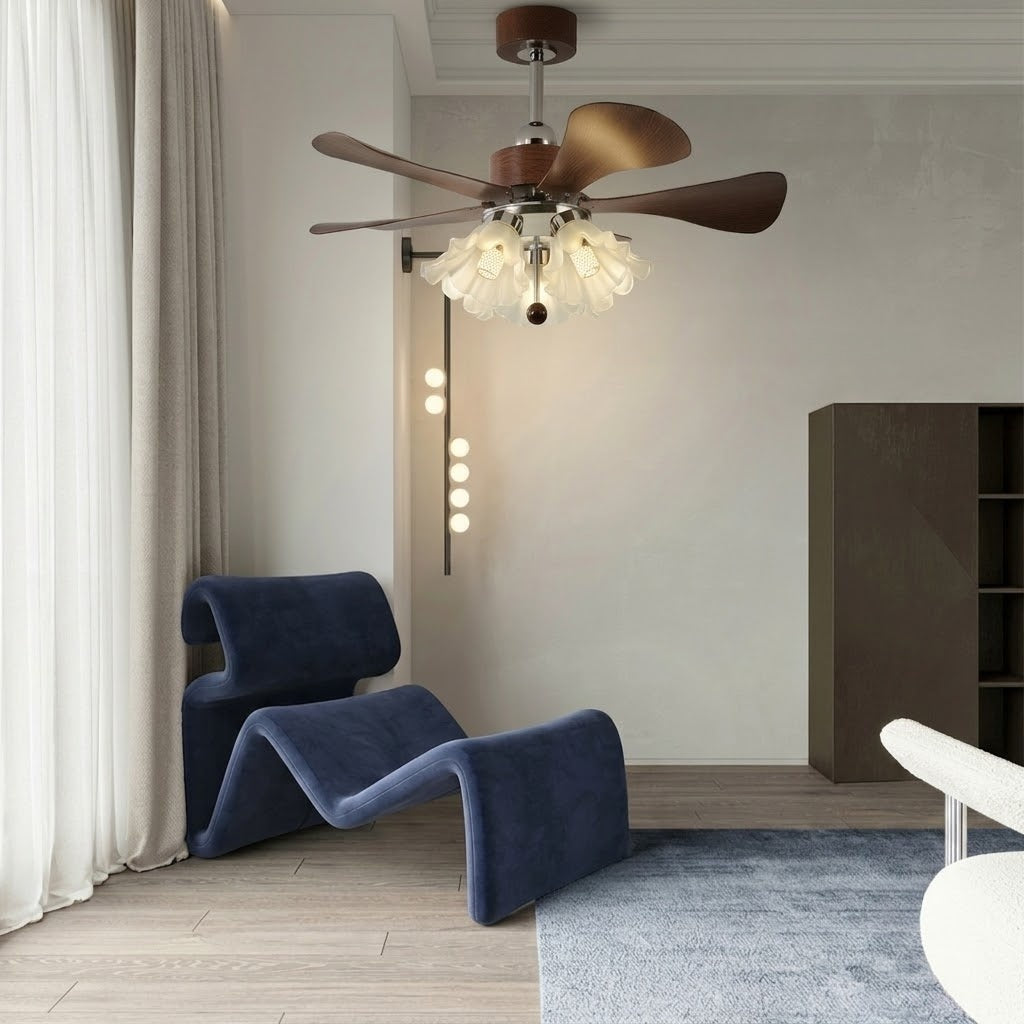 Modern Wooden Fan with Glass Shades