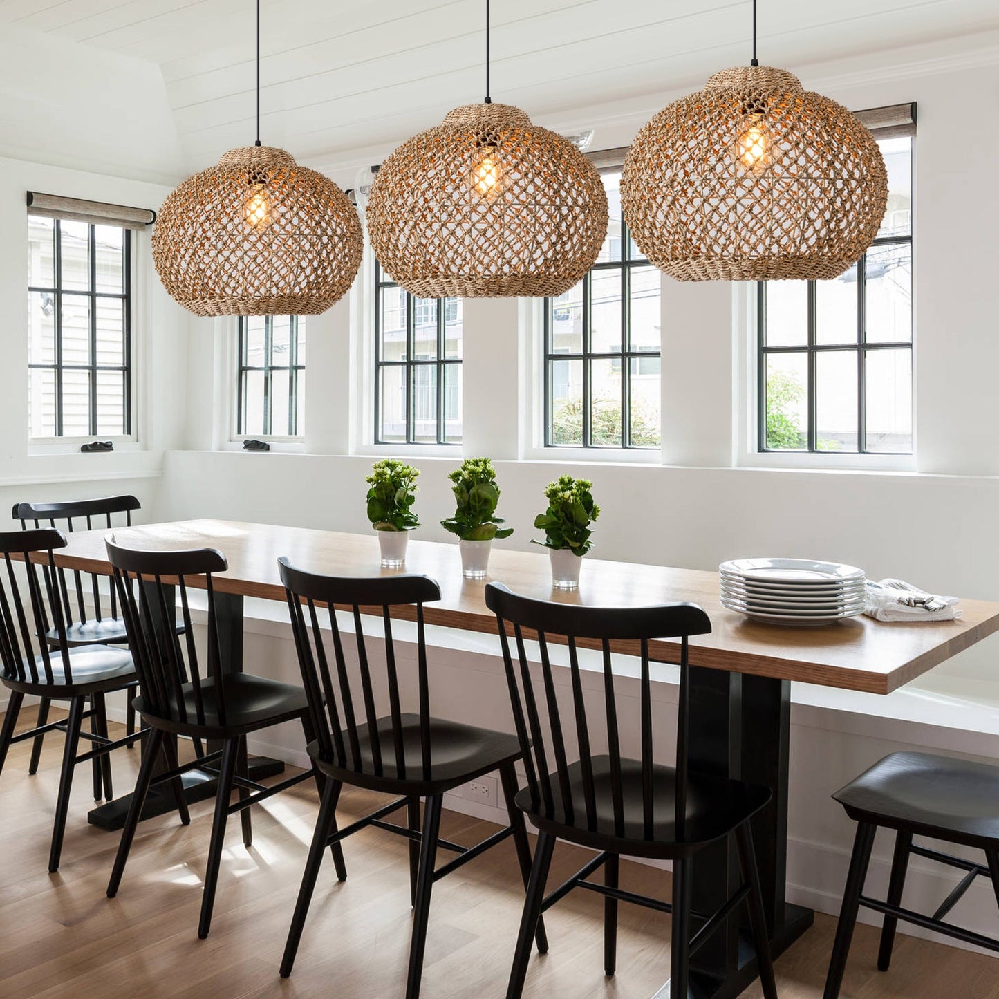 Handwoven Rattan Pendant Light for the Living Room-[Modern pendant lighting for bedroom and living space]-Demolights UK