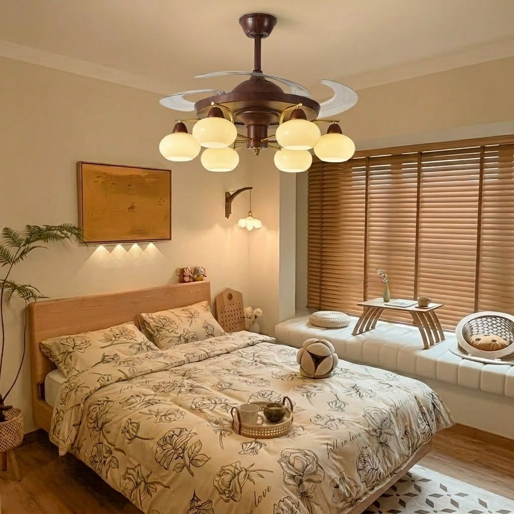 Walnut Retractable Ceiling Fan Light