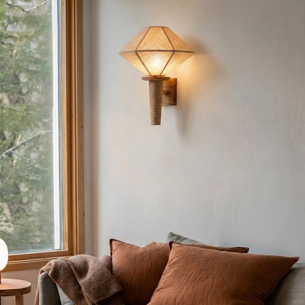 Wood and Fabric Japandi Wall Sconce