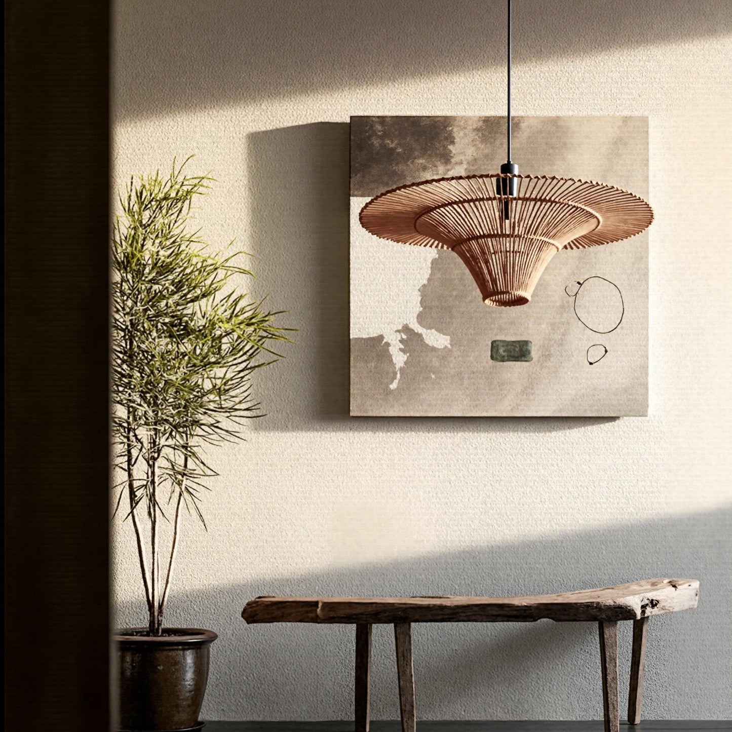 Large Rattan Wide-Brim Hat Pendant