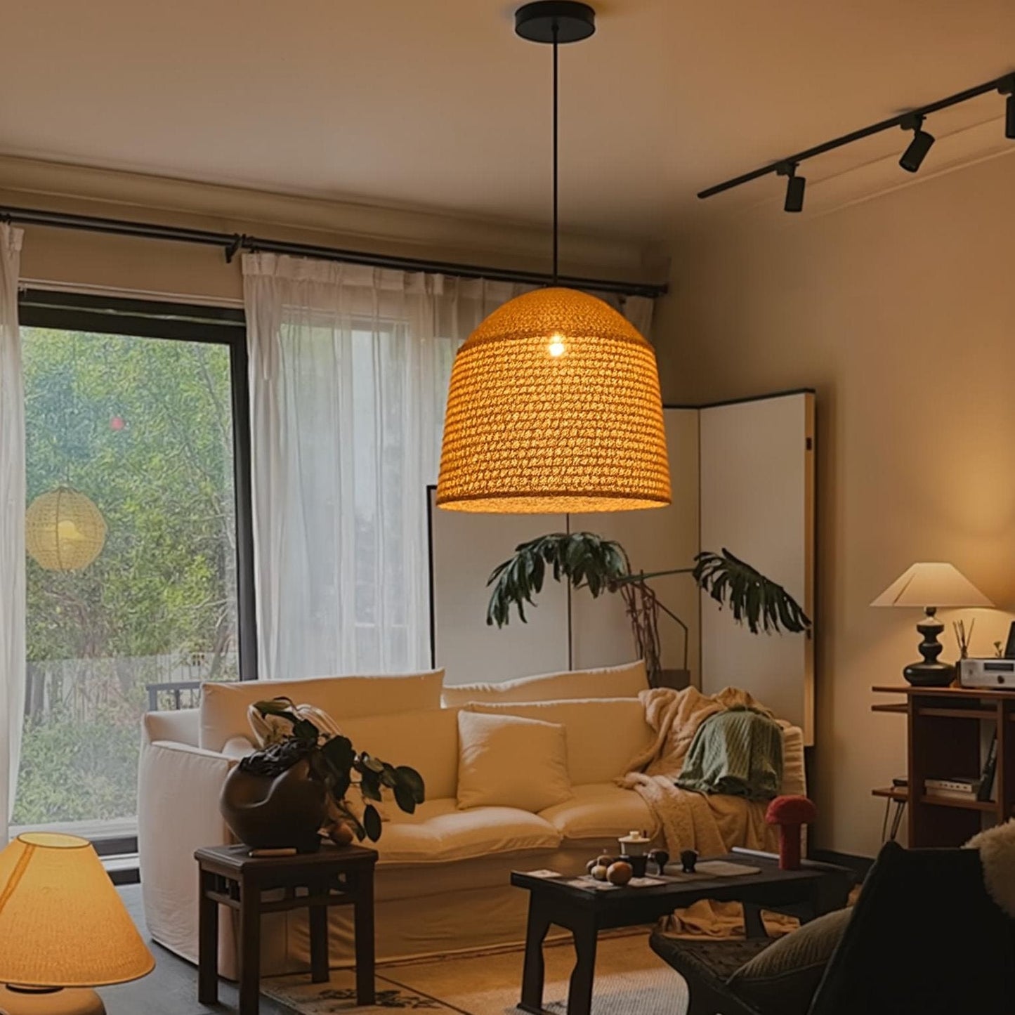 Open-Weave Straw Dome Pendant Light